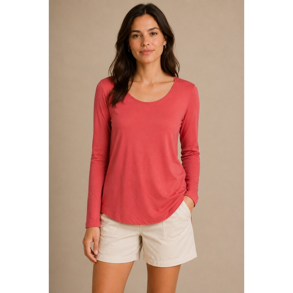 J. Jill Perfect Pima High-Low Long-Sleeve Tee Coral Pink 100% Pima Cotton Small